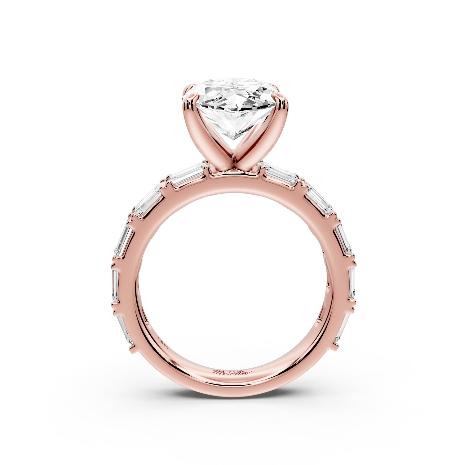 Nadia - 4ct 18k rose gold marquise diamond with east - west emerald cut accent stones engagement ring - Mr. Alex Jewelry
