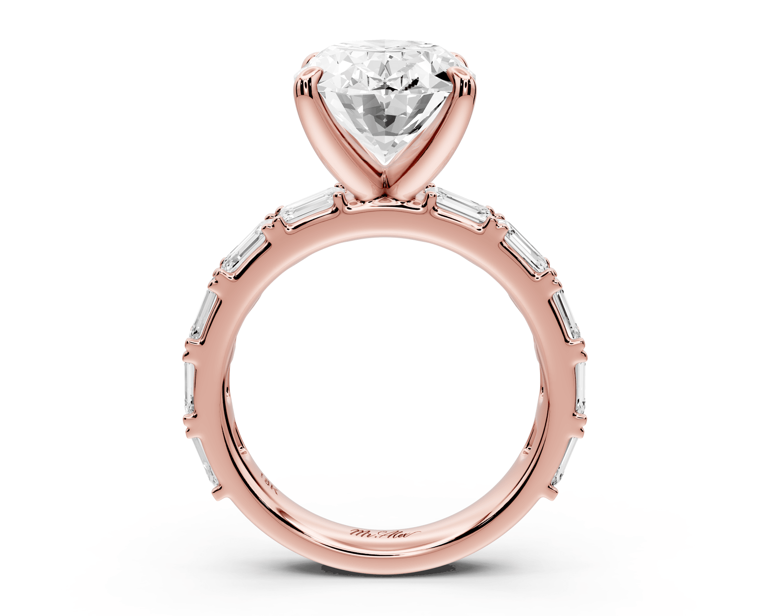 Nadia - 4ct 18k rose gold oval diamond with east - west emerald cut accent stones engagament ring - Mr. Alex Jewelry