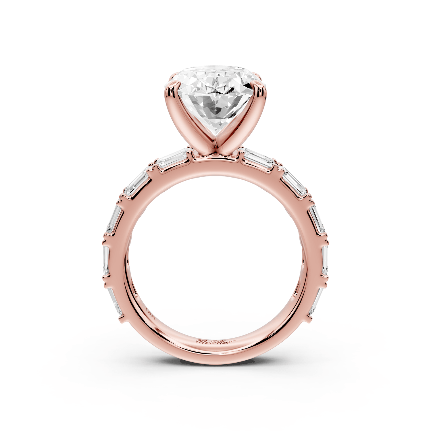 Nadia - 4ct 18k rose gold oval diamond with east - west emerald cut accent stones engagament ring - Mr. Alex Jewelry