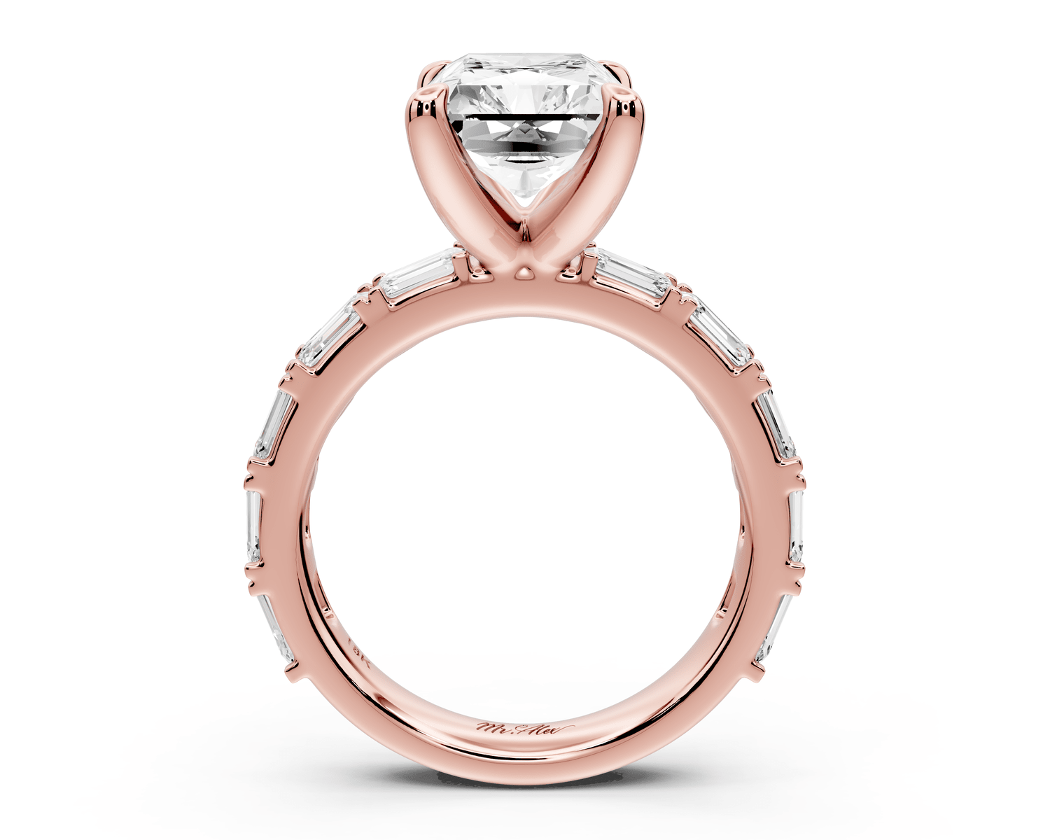 Nadia - 4ct 18k rose gold radiant diamond with east - west emerald cut accent stones engagement ring - Mr. Alex Jewelry