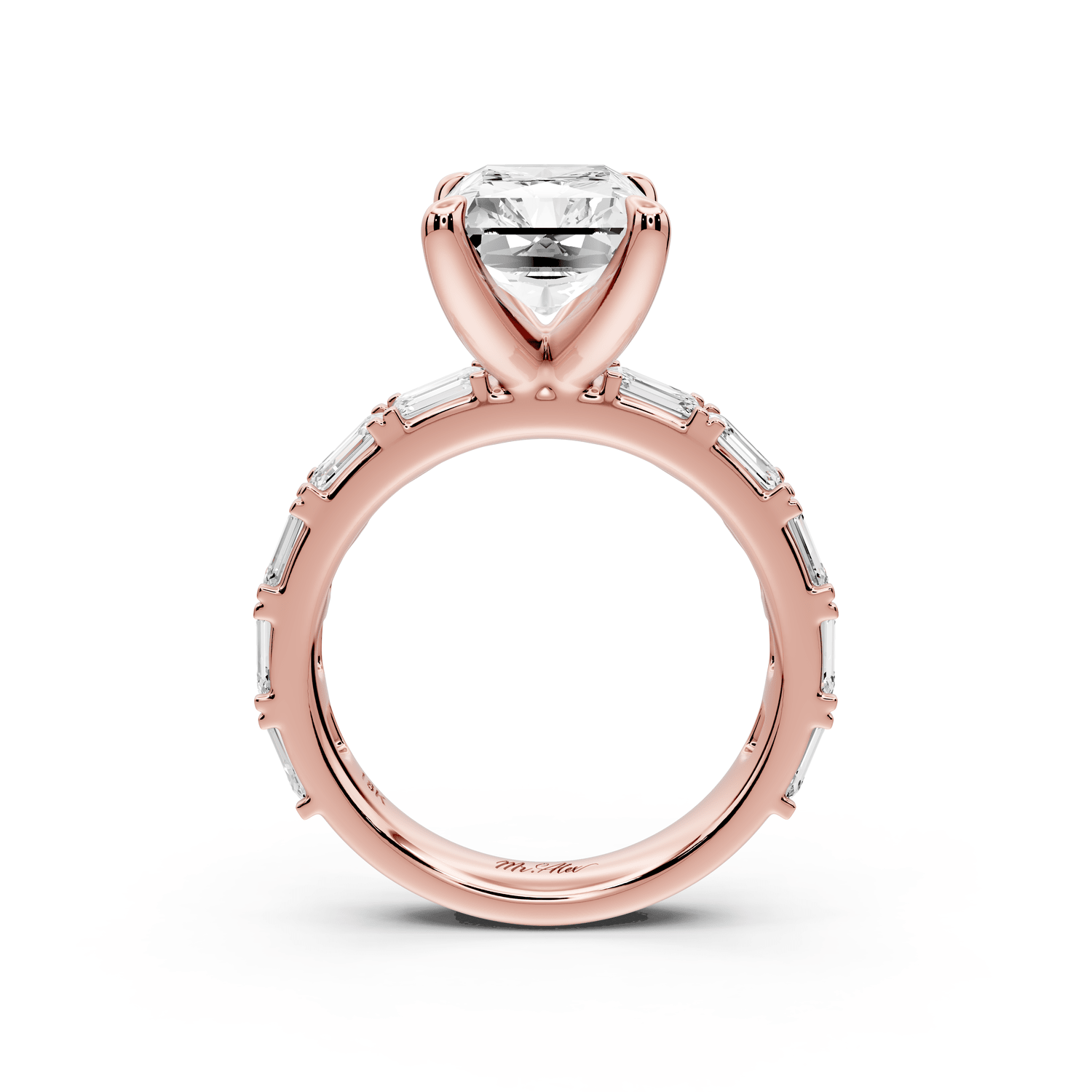 Nadia - 4ct 18k rose gold radiant diamond with east - west emerald cut accent stones engagement ring - Mr. Alex Jewelry