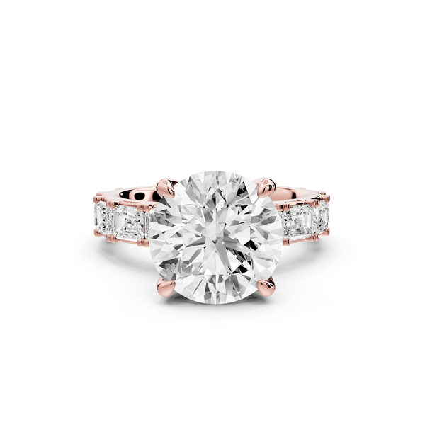 Nadia - 4ct 18k rose gold round diamond with east - west emerald cut accent stones engagement ring - Mr. Alex Jewelry