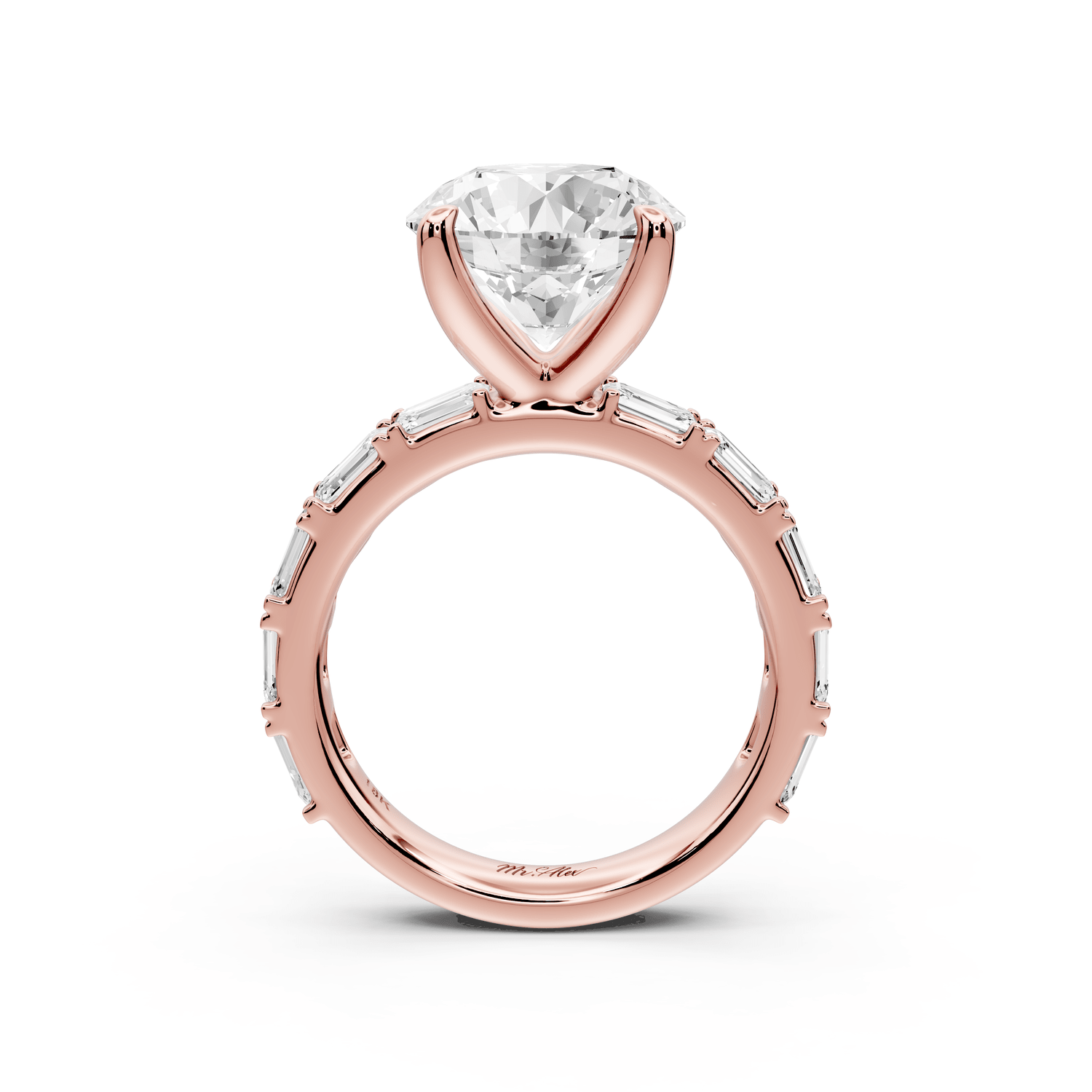 Nadia - 4ct 18k rose gold round diamond with east - west emerald cut accent stones engagement ring - Mr. Alex Jewelry