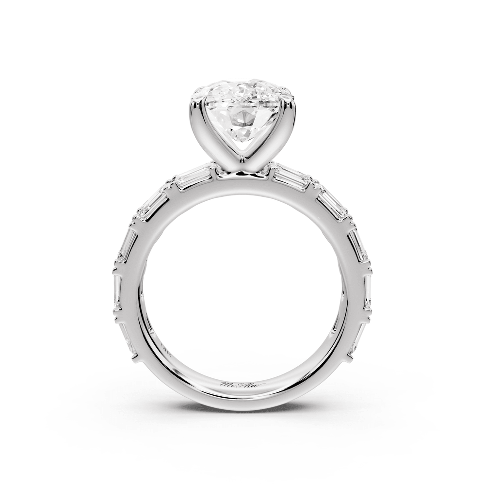 Nadia - 4ct 18k white gold ecushion diamond with east - west emerald cut accent stones engagement ring - Mr. Alex Jewelry