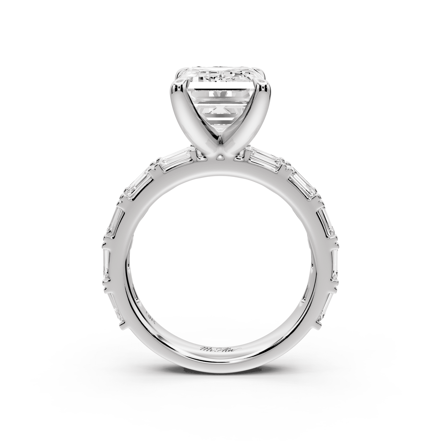 Nadia - 4ct 18k white gold emerald diamond with east - west emerald cut accent stones engagament ring - Mr. Alex Jewelry