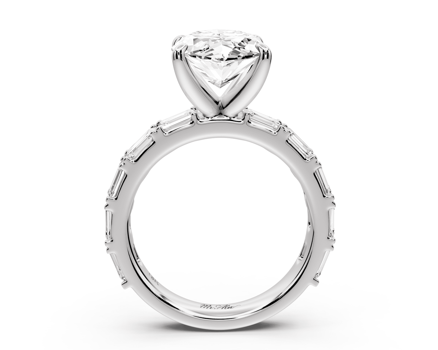 Nadia - 4ct 18k white gold marquise diamond with east - west emerald cut accent stones engagement ring - Mr. Alex Jewelry