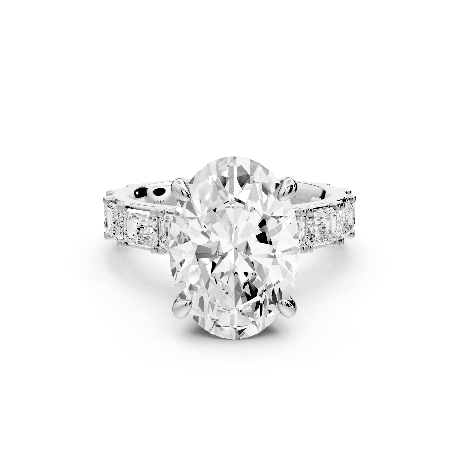 Nadia - 4ct 18k white gold oval diamond with east - west emerald cut accent stones engagament ring - Mr. Alex Jewelry