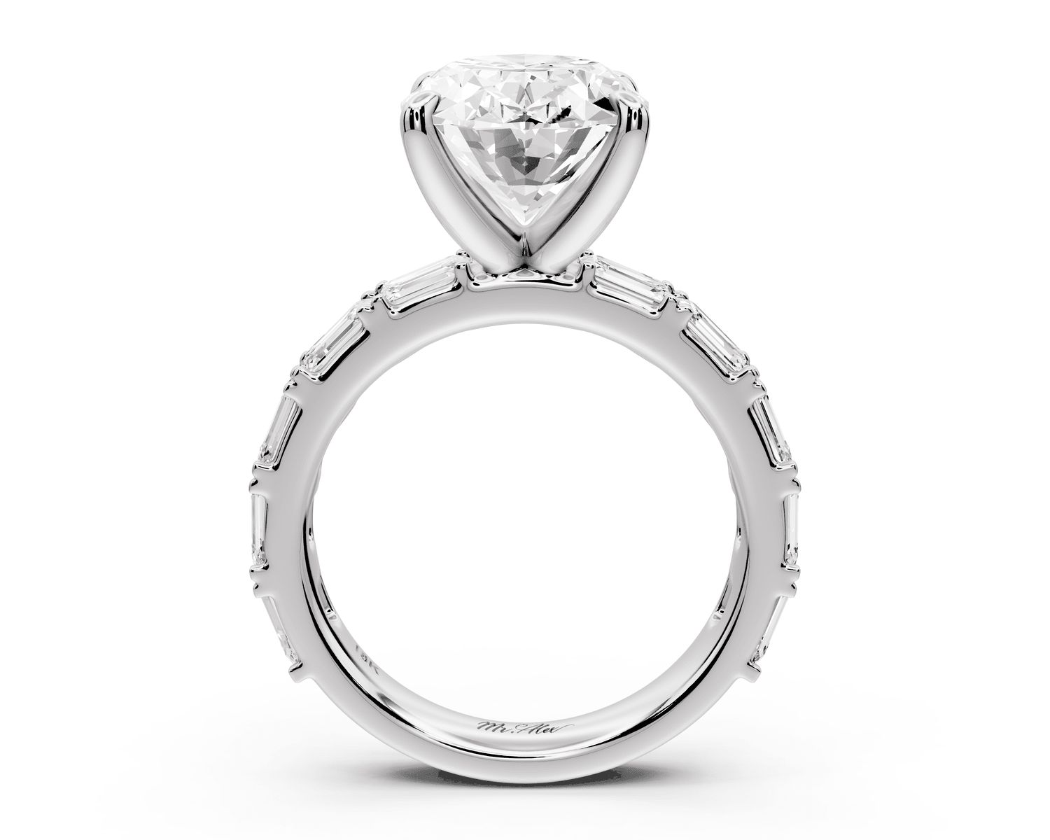 Nadia - 4ct 18k white gold oval diamond with east - west emerald cut accent stones engagament ring - Mr. Alex Jewelry