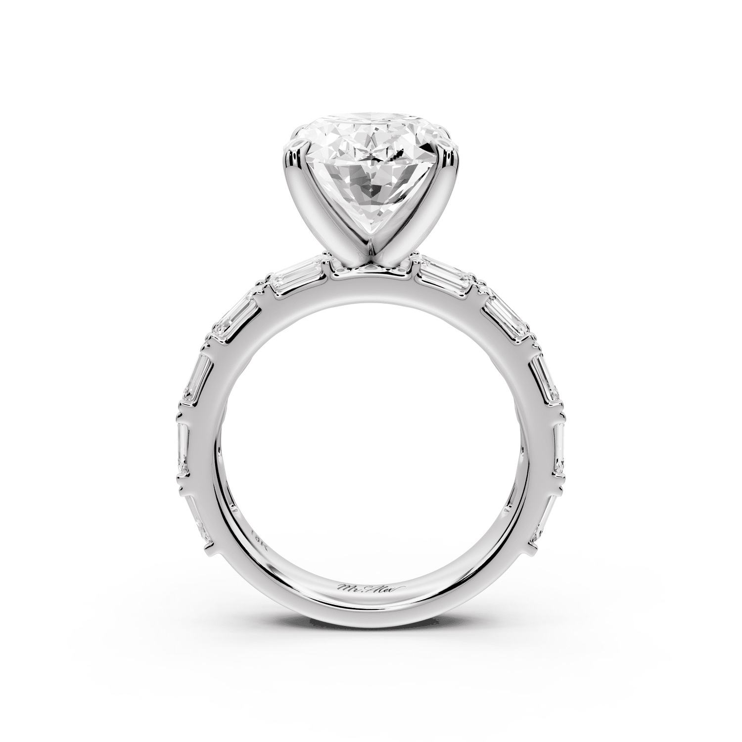 Nadia - 4ct 18k white gold oval diamond with east - west emerald cut accent stones engagament ring - Mr. Alex Jewelry