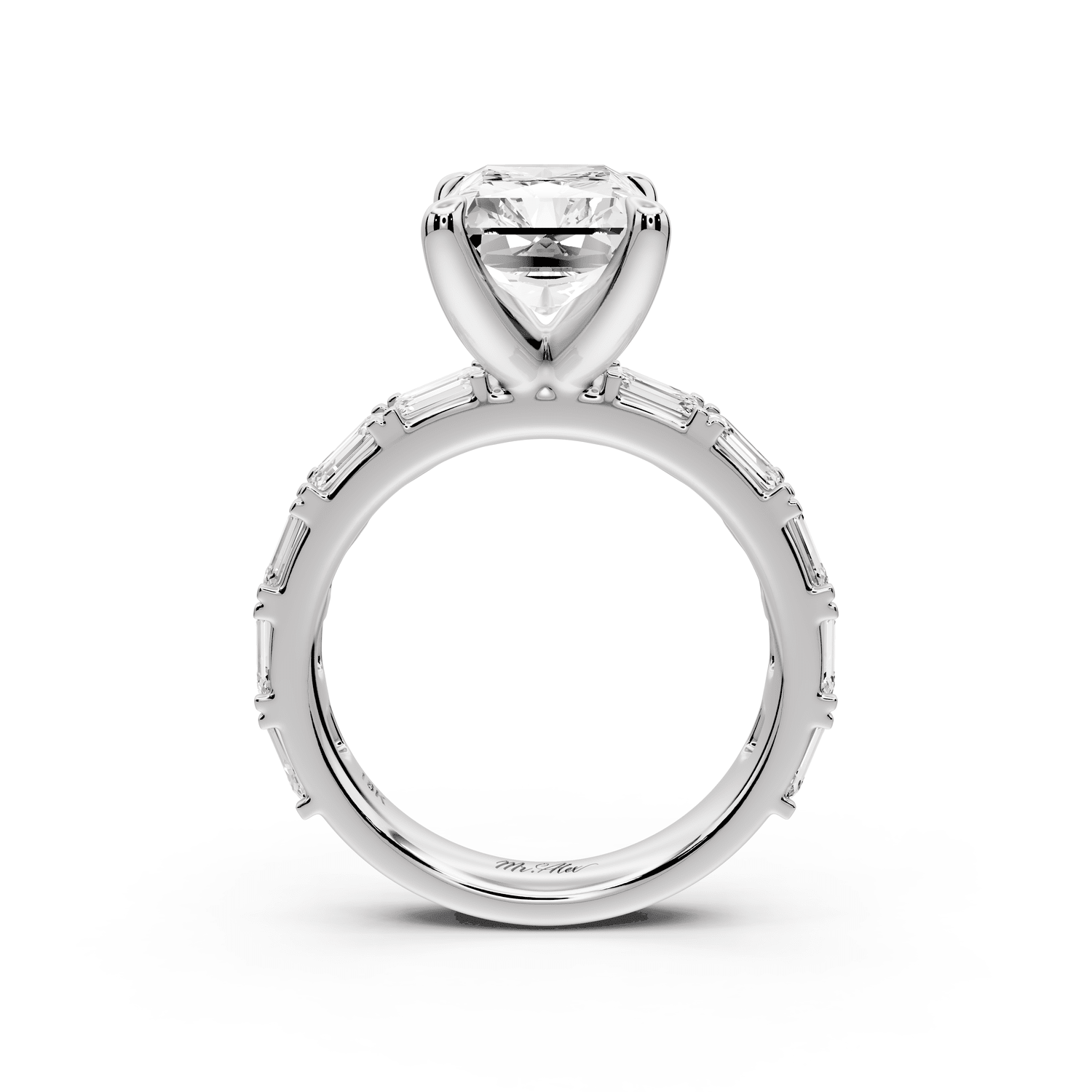Nadia - 4ct 18k white gold radiant diamond with east - west emerald cut accent stones engagement ring - Mr. Alex Jewelry