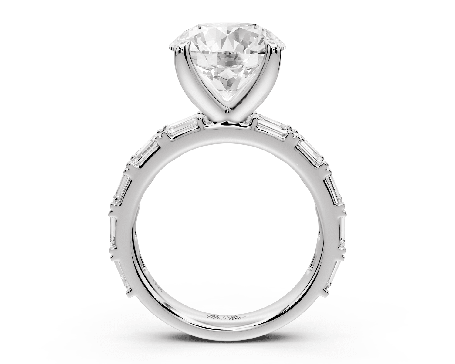 Nadia - 4ct 18k white gold round diamond with east - west emerald cut accent stones engagement ring - Mr. Alex Jewelry