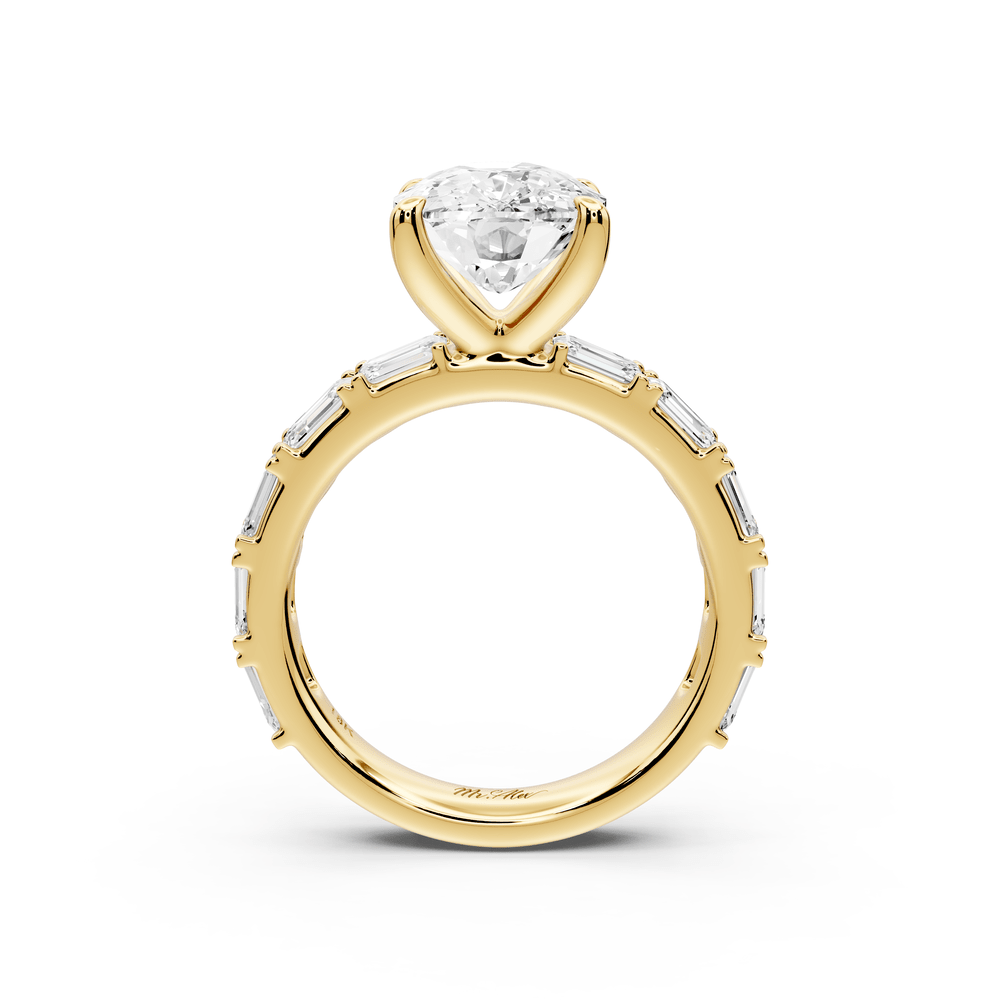 Nadia - 4ct 18k yellow gold ecushion diamond with east - west emerald cut accent stones engagement ring - Mr. Alex Jewelry