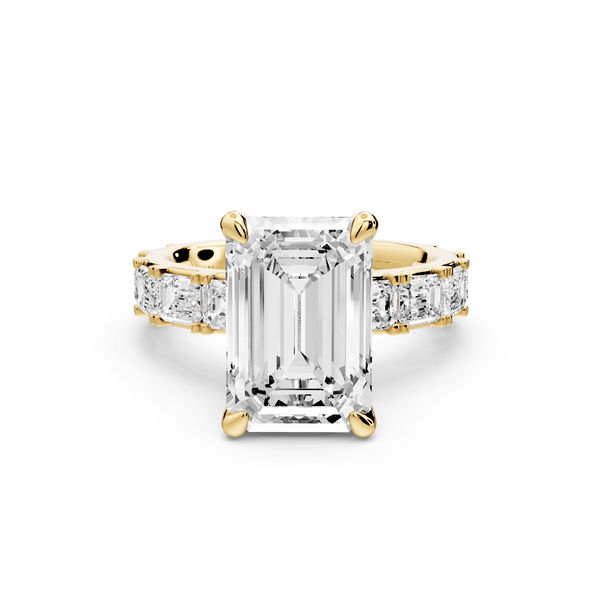 Nadia - 4ct 18k yellow gold emerald diamond with east - west emerald cut accent stones engagament ring - Mr. Alex Jewelry