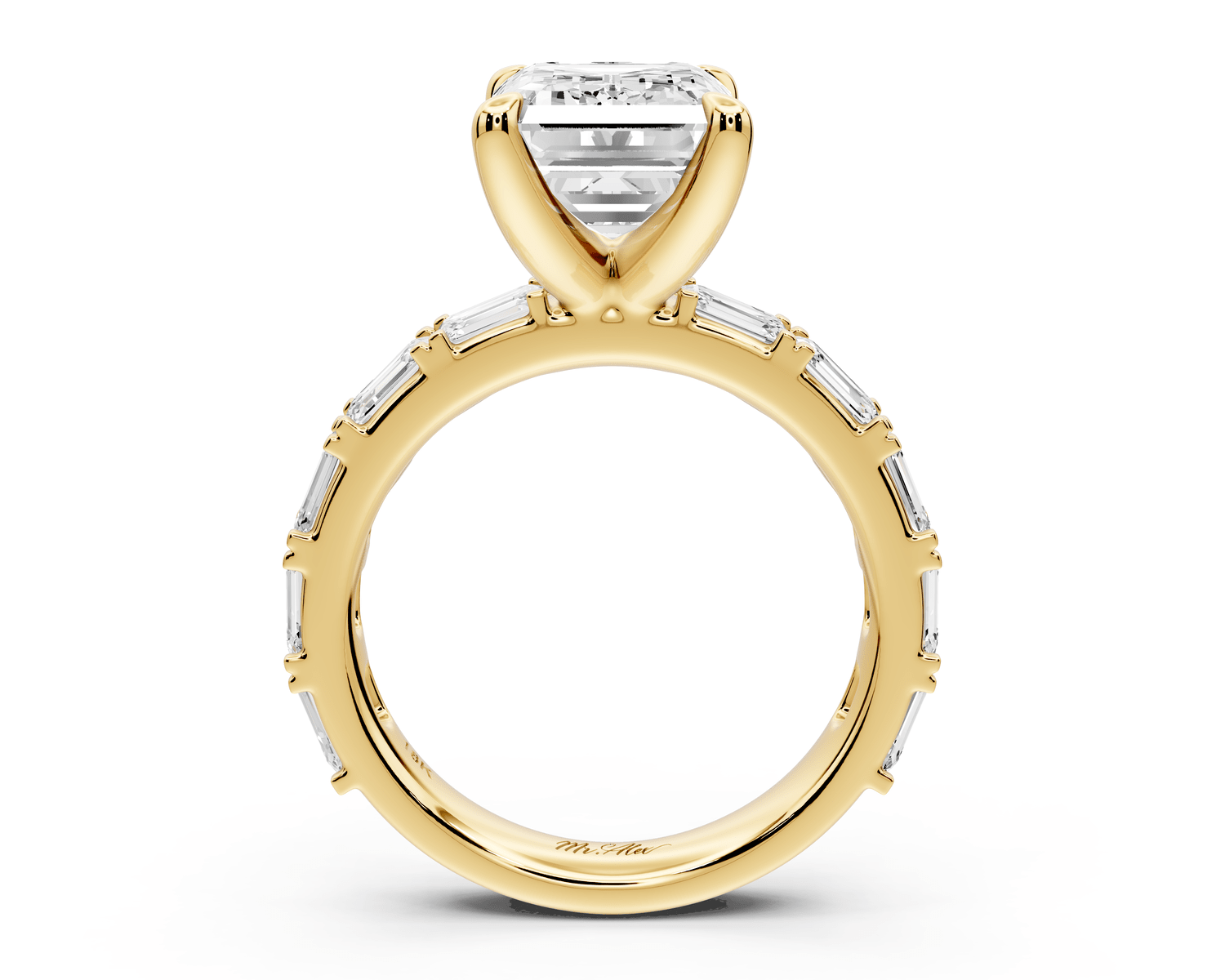 Nadia - 4ct 18k yellow gold emerald diamond with east - west emerald cut accent stones engagament ring - Mr. Alex Jewelry