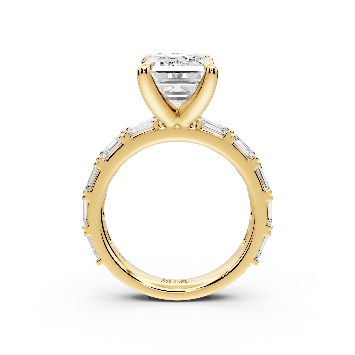 Nadia - 4ct 18k yellow gold emerald diamond with east - west emerald cut accent stones engagament ring - Mr. Alex Jewelry