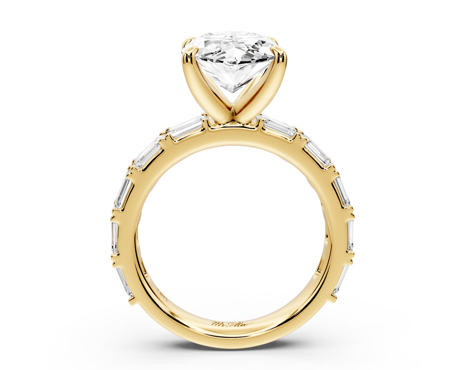 Nadia - 4ct 18k yellow gold marquise diamond with east - west emerald cut accent stones engagement ring - Mr. Alex Jewelry