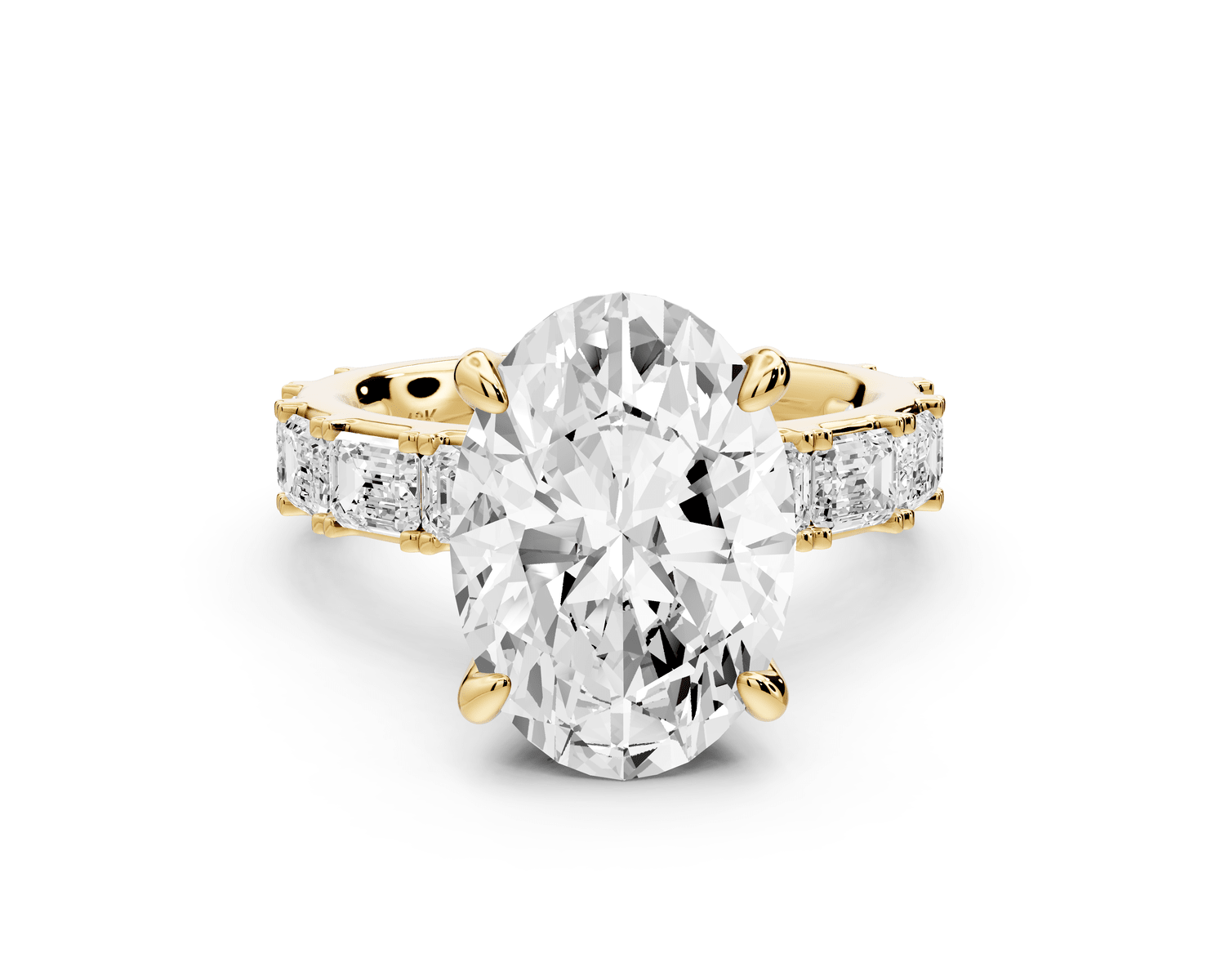 Nadia - 4ct 18k yellow gold oval diamond with east - west emerald cut accent stones engagament ring - Mr. Alex Jewelry