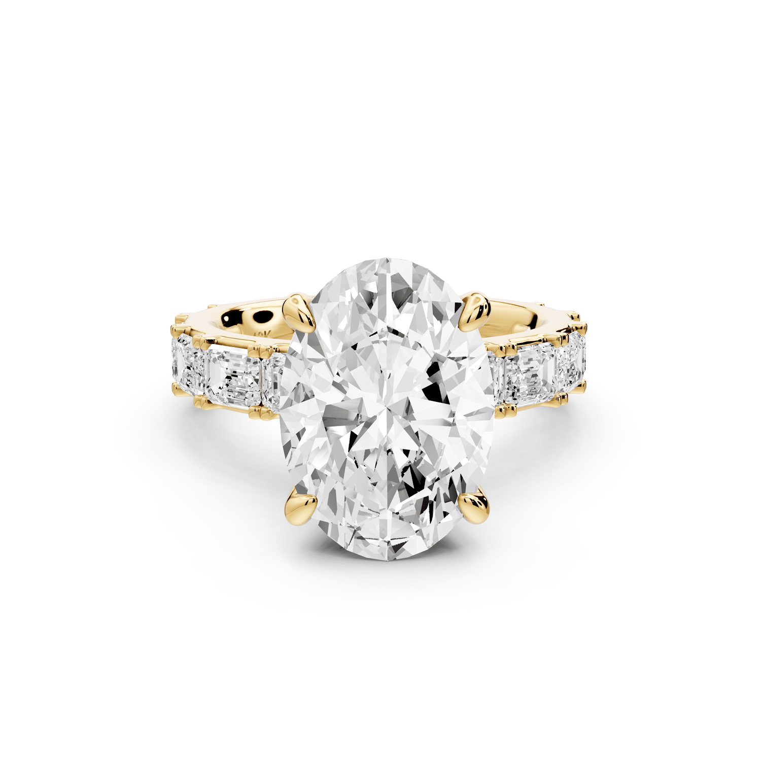 Nadia - 4ct 18k yellow gold oval diamond with east - west emerald cut accent stones engagament ring - Mr. Alex Jewelry
