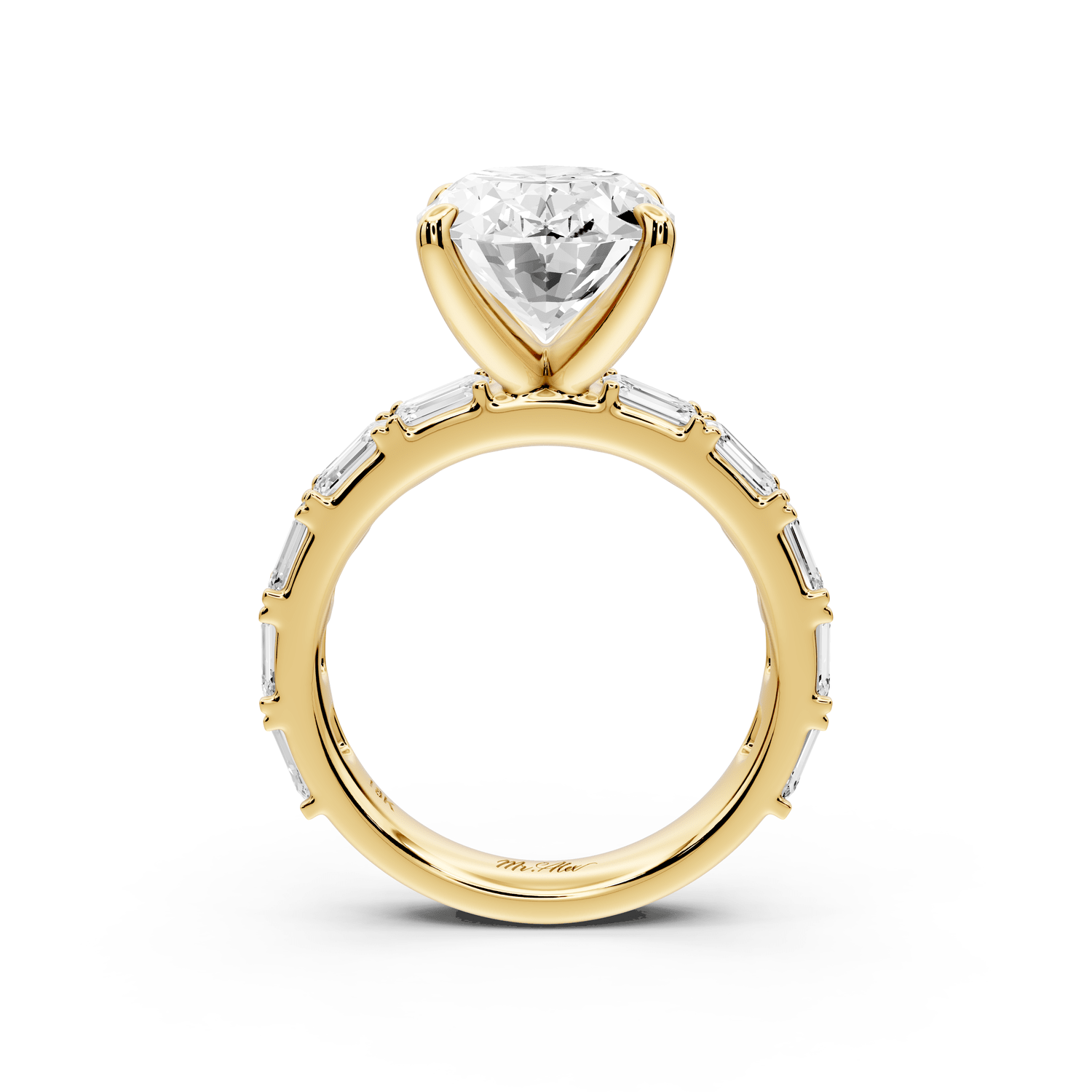 Nadia - 4ct 18k yellow gold oval diamond with east - west emerald cut accent stones engagament ring - Mr. Alex Jewelry
