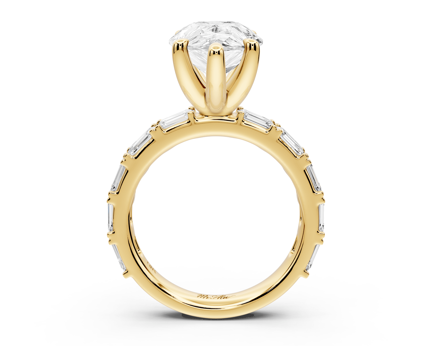 Nadia - 4ct 18k yellow gold pear diamond with east - west emerald cut accent stones engagament ring - Mr. Alex Jewelry