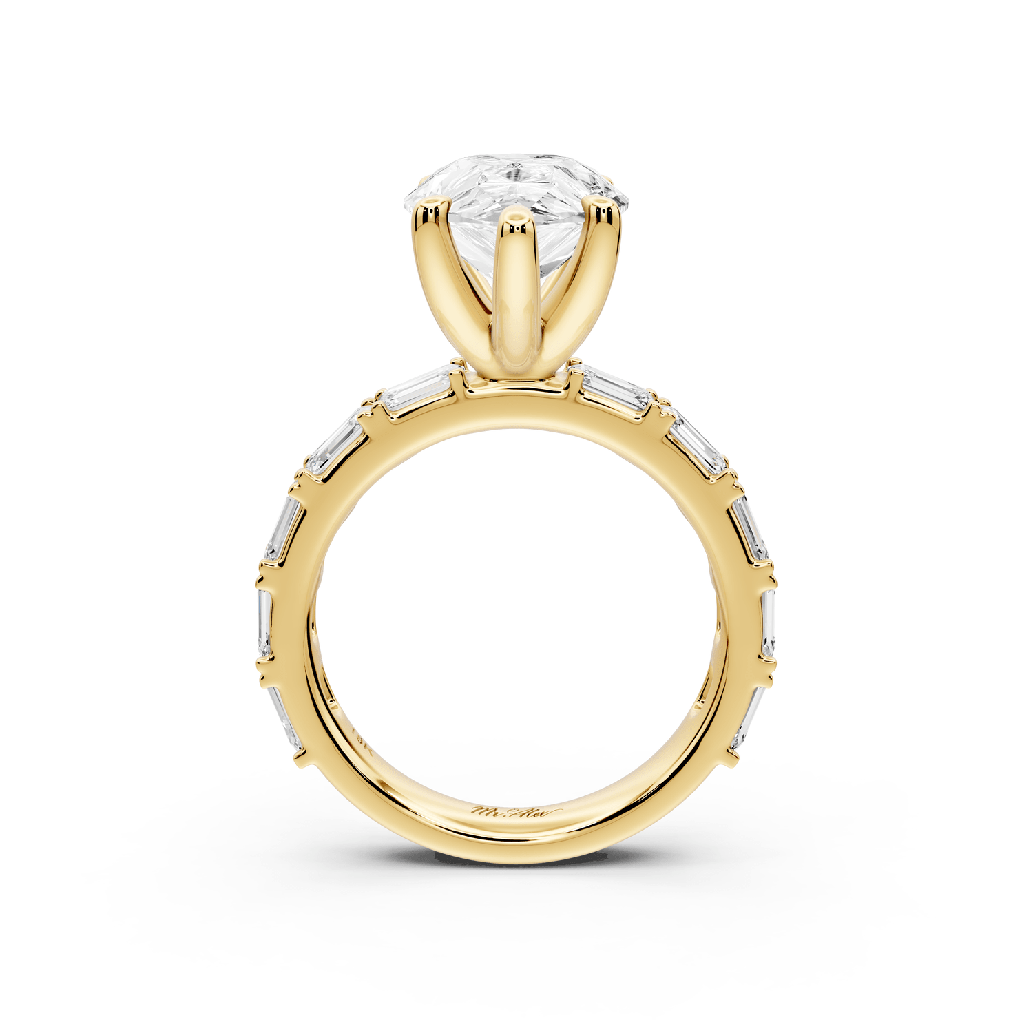 Nadia - 4ct 18k yellow gold pear diamond with east - west emerald cut accent stones engagament ring - Mr. Alex Jewelry