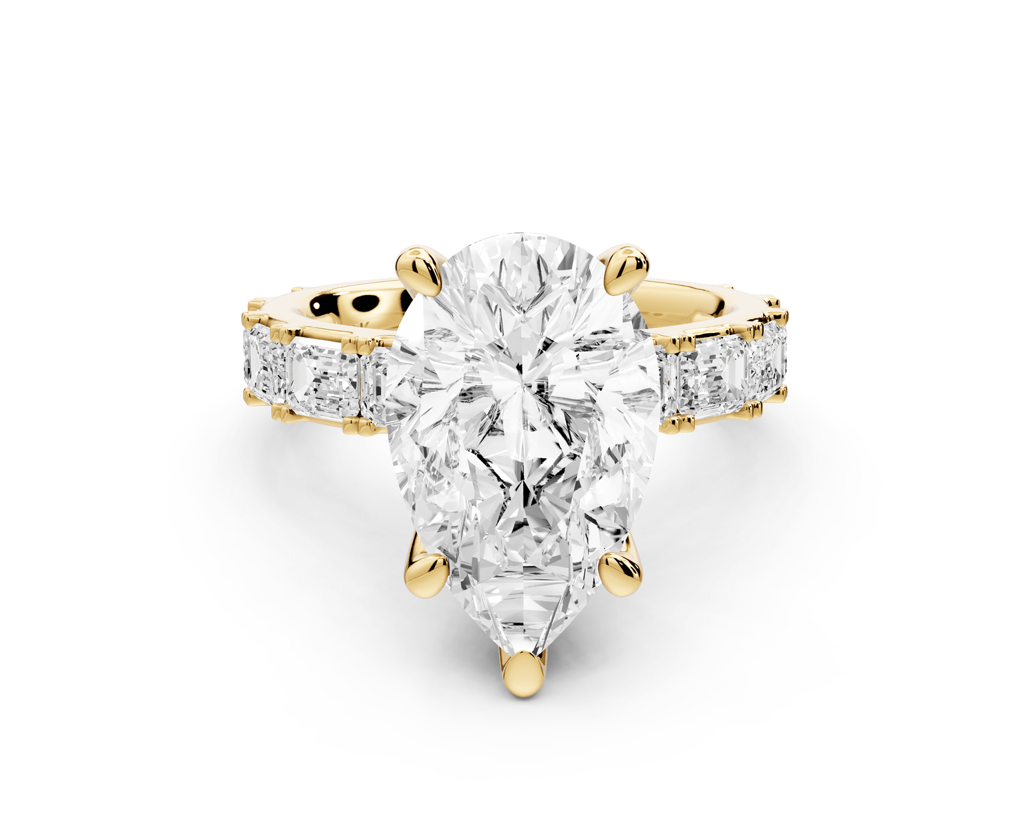 Nadia - 4ct 18k yellow gold pear diamond with east - west emerald cut accent stones engagament ring - Mr. Alex Jewelry