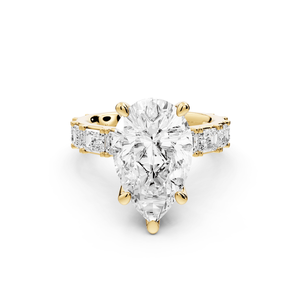 Nadia - 4ct 18k yellow gold pear diamond with east - west emerald cut accent stones engagament ring - Mr. Alex Jewelry