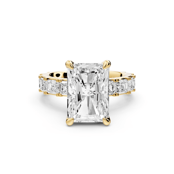 Nadia - 4ct 18k yellow gold radiant diamond with east - west emerald cut accent stones engagement ring - Mr. Alex Jewelry