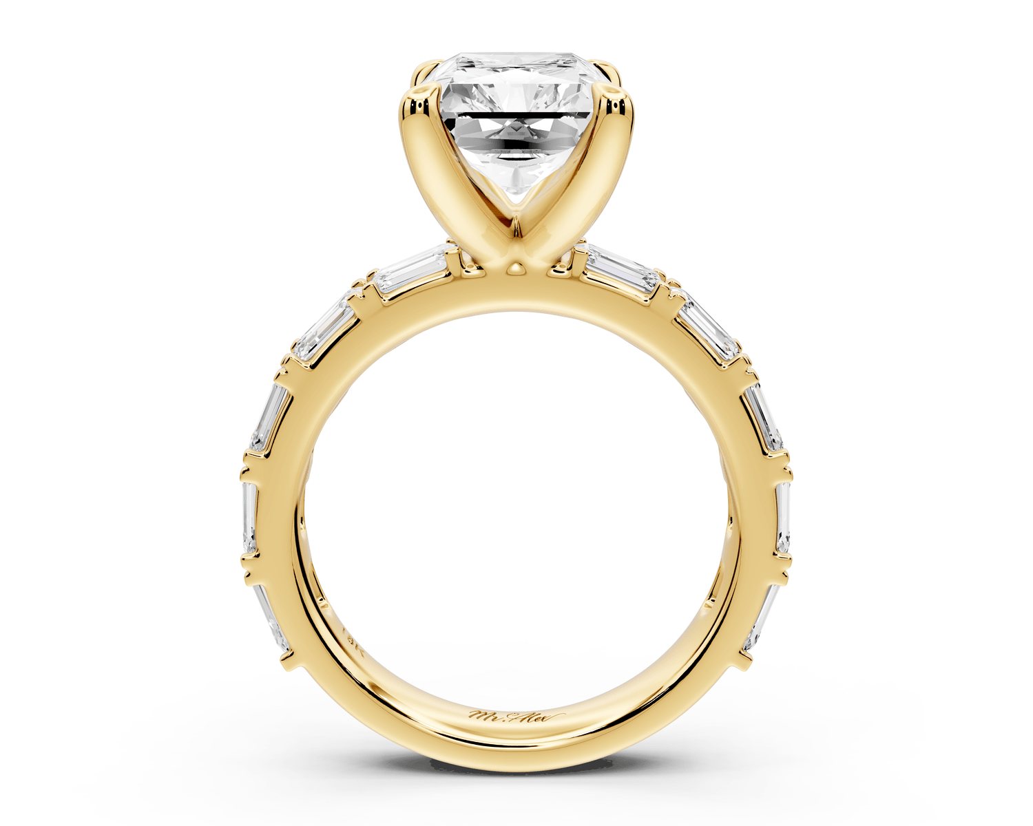 Nadia - 4ct 18k yellow gold radiant diamond with east - west emerald cut accent stones engagement ring - Mr. Alex Jewelry