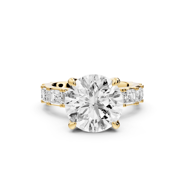 Nadia - 4ct 18k yellow gold round diamond with east - west emerald cut accent stones engagement ring - Mr. Alex Jewelry