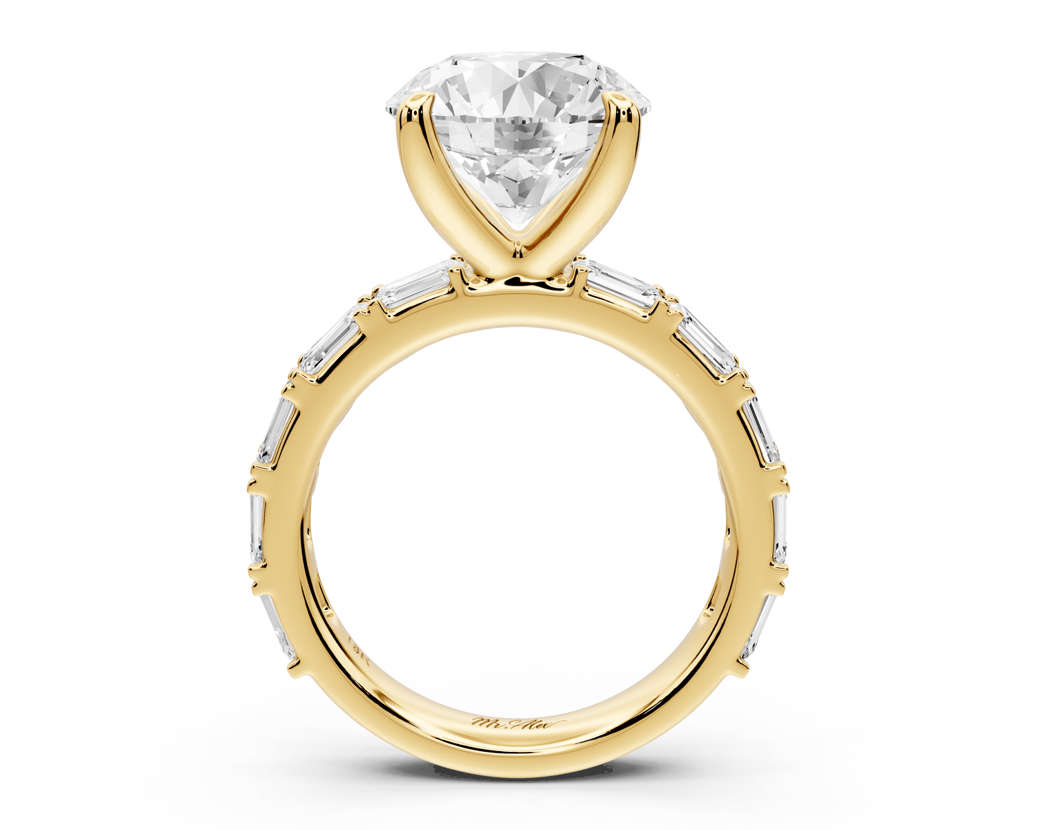 Nadia - 4ct 18k yellow gold round diamond with east - west emerald cut accent stones engagement ring - Mr. Alex Jewelry