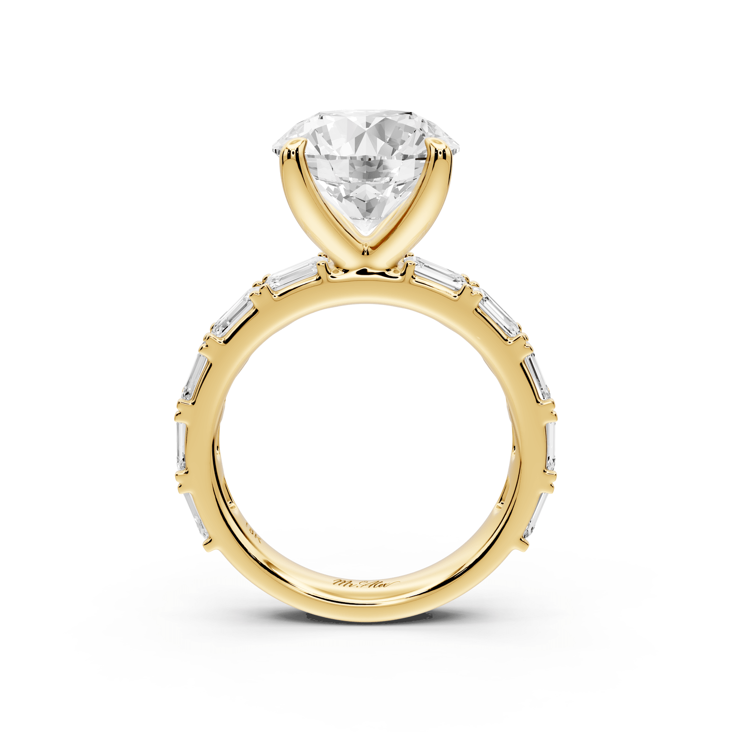 Nadia - 4ct 18k yellow gold round diamond with east - west emerald cut accent stones engagement ring - Mr. Alex Jewelry