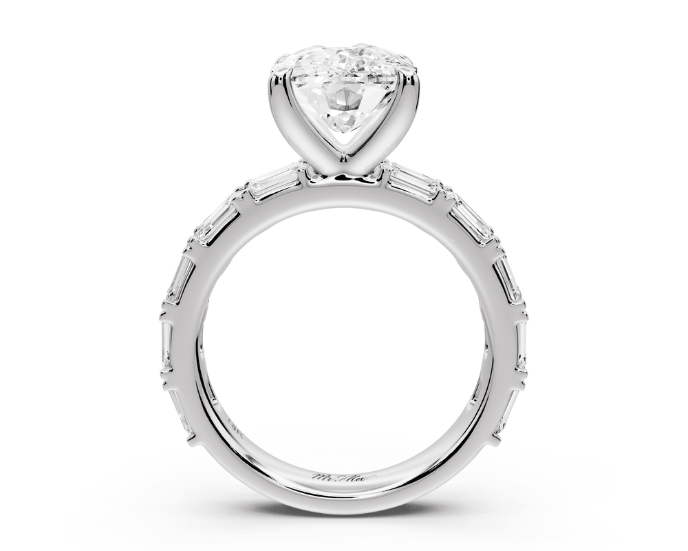 Nadia - 4ct platinum ecushion diamond with east - west emerald cut accent stones engagement ring - Mr. Alex Jewelry