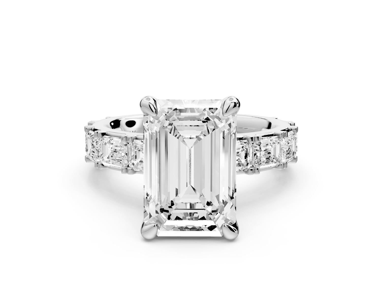 Nadia - 4ct platinum emerald diamond with east - west emerald cut accent stones engagament ring - Mr. Alex Jewelry