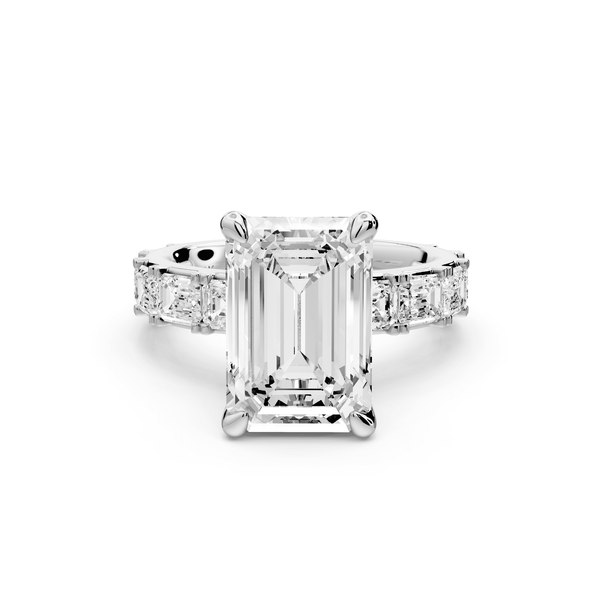 Nadia - 4ct platinum emerald diamond with east - west emerald cut accent stones engagament ring - Mr. Alex Jewelry