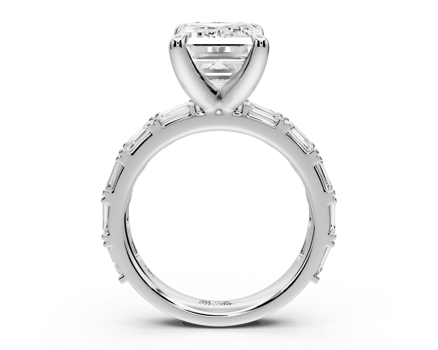 Nadia - 4ct platinum emerald diamond with east - west emerald cut accent stones engagament ring - Mr. Alex Jewelry