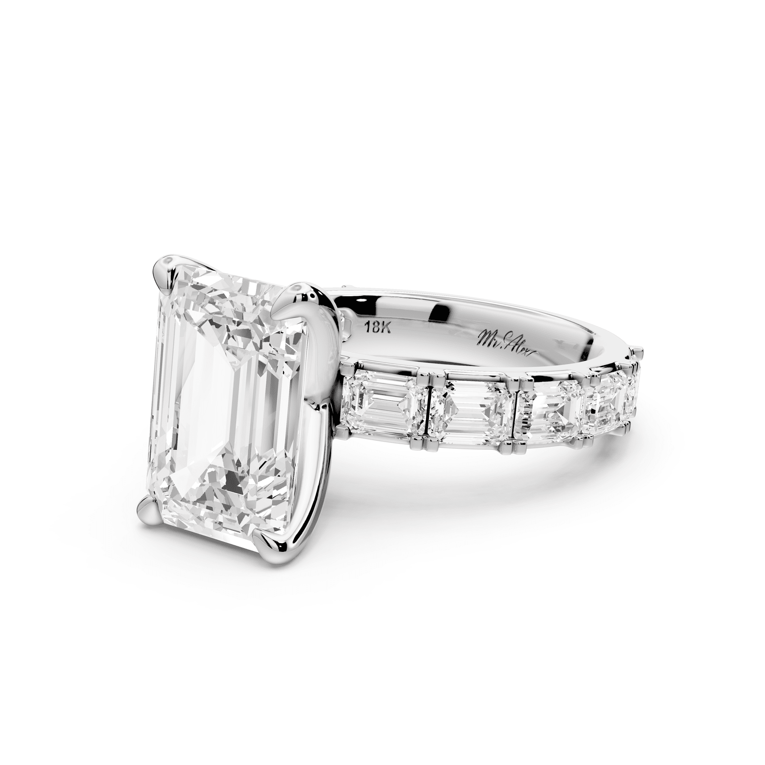 Nadia - 4ct platinum emerald diamond with east - west emerald cut accent stones engagament ring - Mr. Alex Jewelry