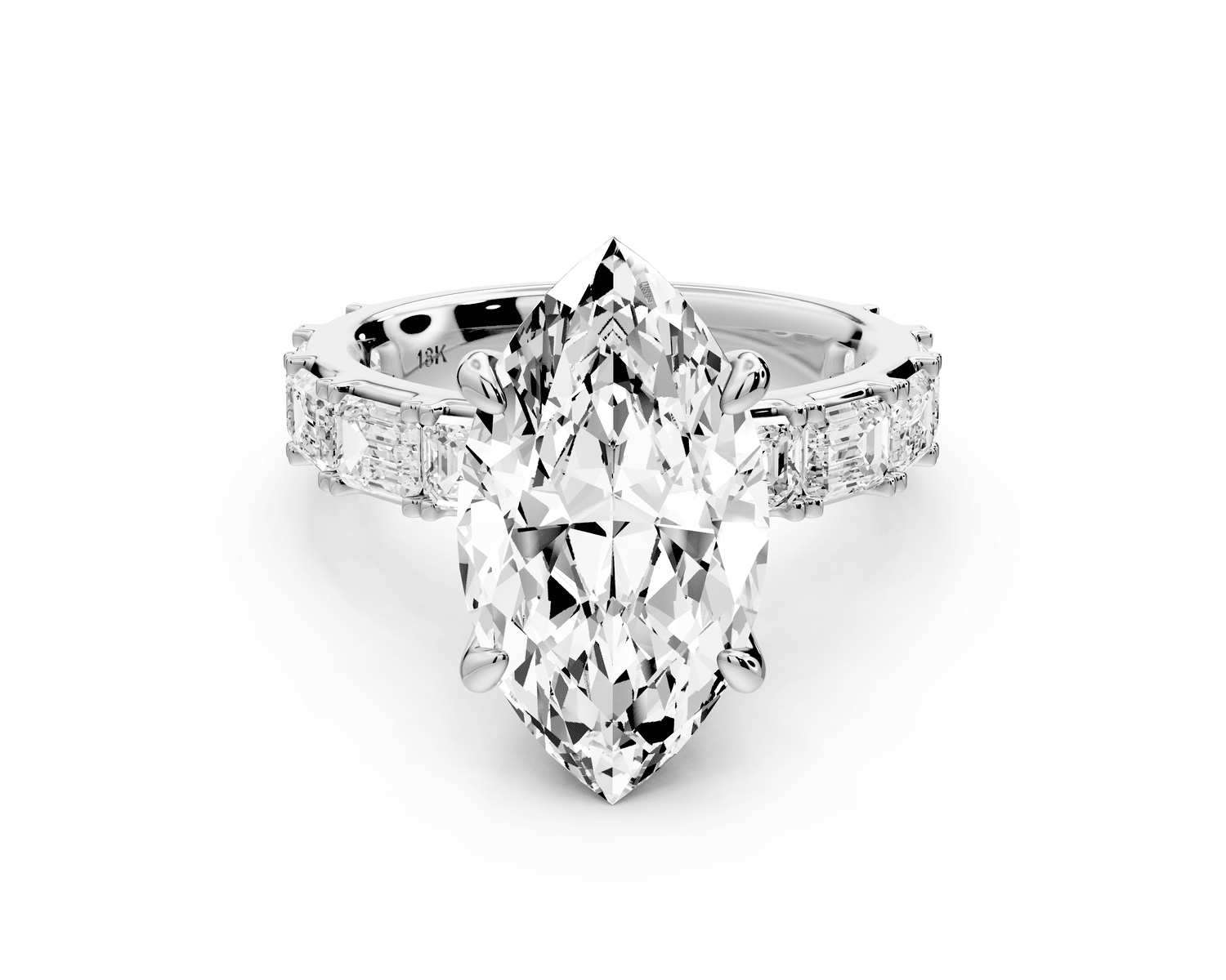 Nadia - 4ct platinum marquise diamond with east - west emerald cut accent stones engagement ring - Mr. Alex Jewelry