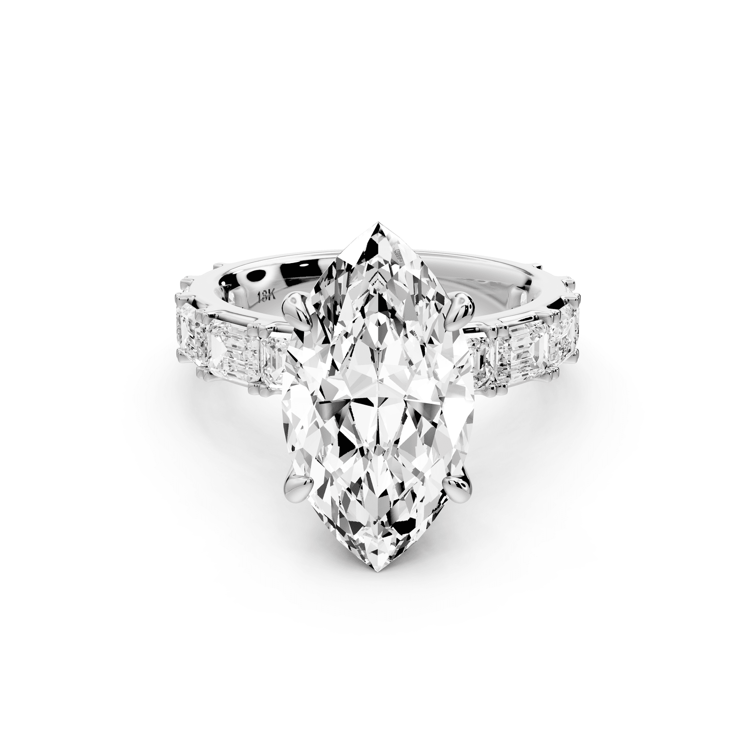 Nadia - 4ct platinum marquise diamond with east - west emerald cut accent stones engagement ring - Mr. Alex Jewelry