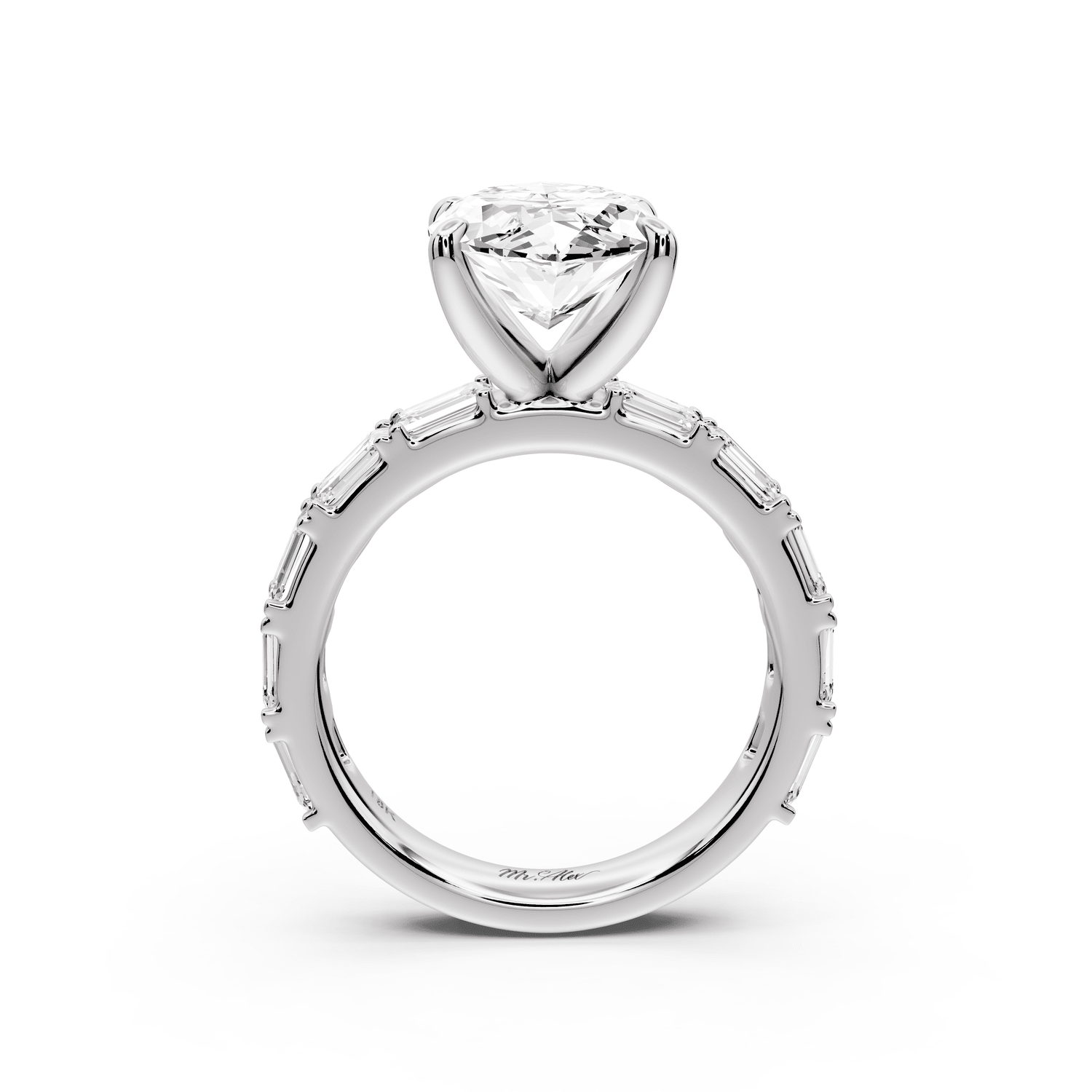 Nadia - 4ct platinum marquise diamond with east - west emerald cut accent stones engagement ring - Mr. Alex Jewelry