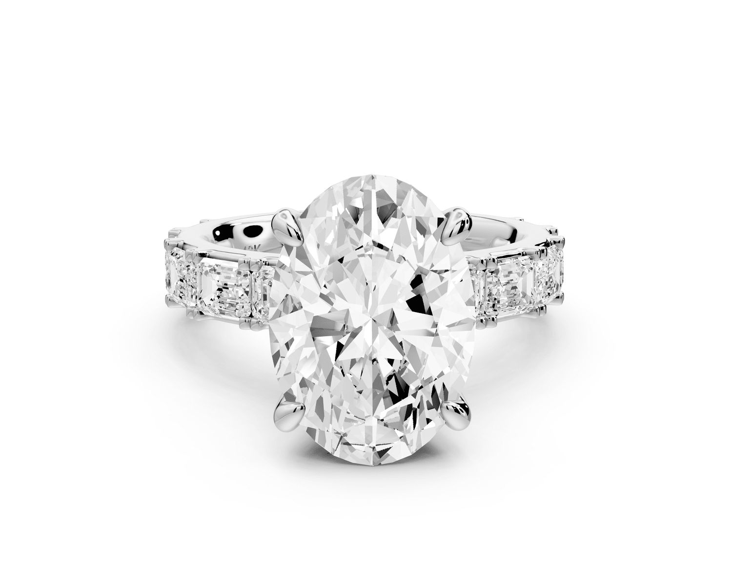 Nadia - 4ct platinum oval diamond with east - west emerald cut accent stones engagament ring - Mr. Alex Jewelry