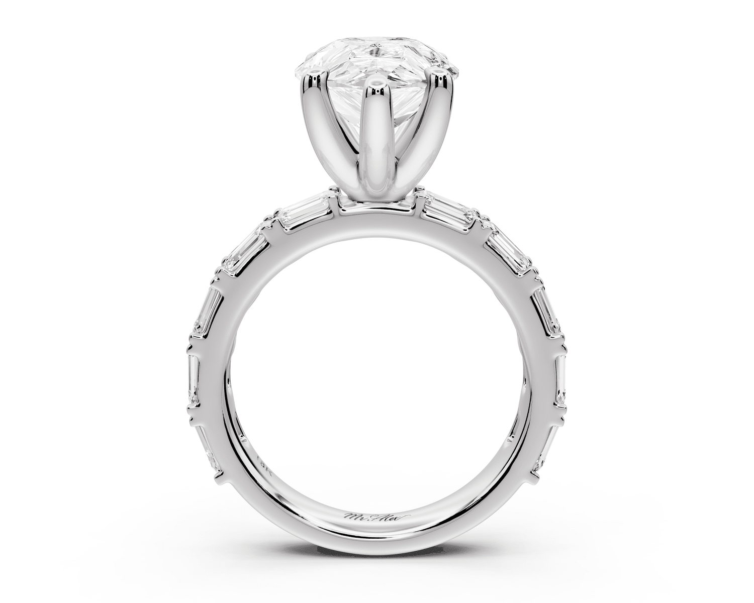 Nadia - 4ct platinum pear diamond with east - west emerald cut accent stones engagament ring - Mr. Alex Jewelry
