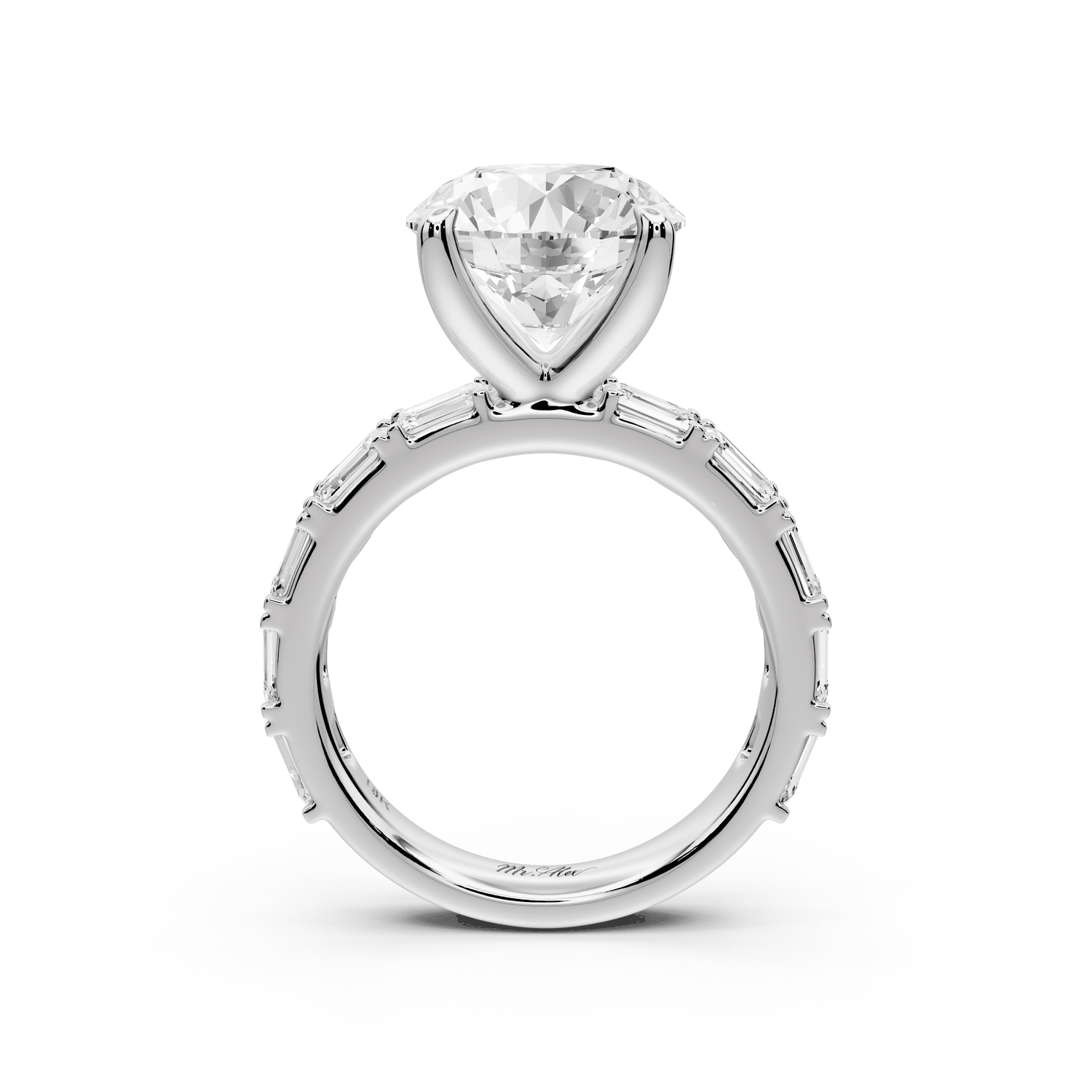 Nadia - 4ct platinum round diamond with east - west emerald cut accent stones engagement ring - Mr. Alex Jewelry