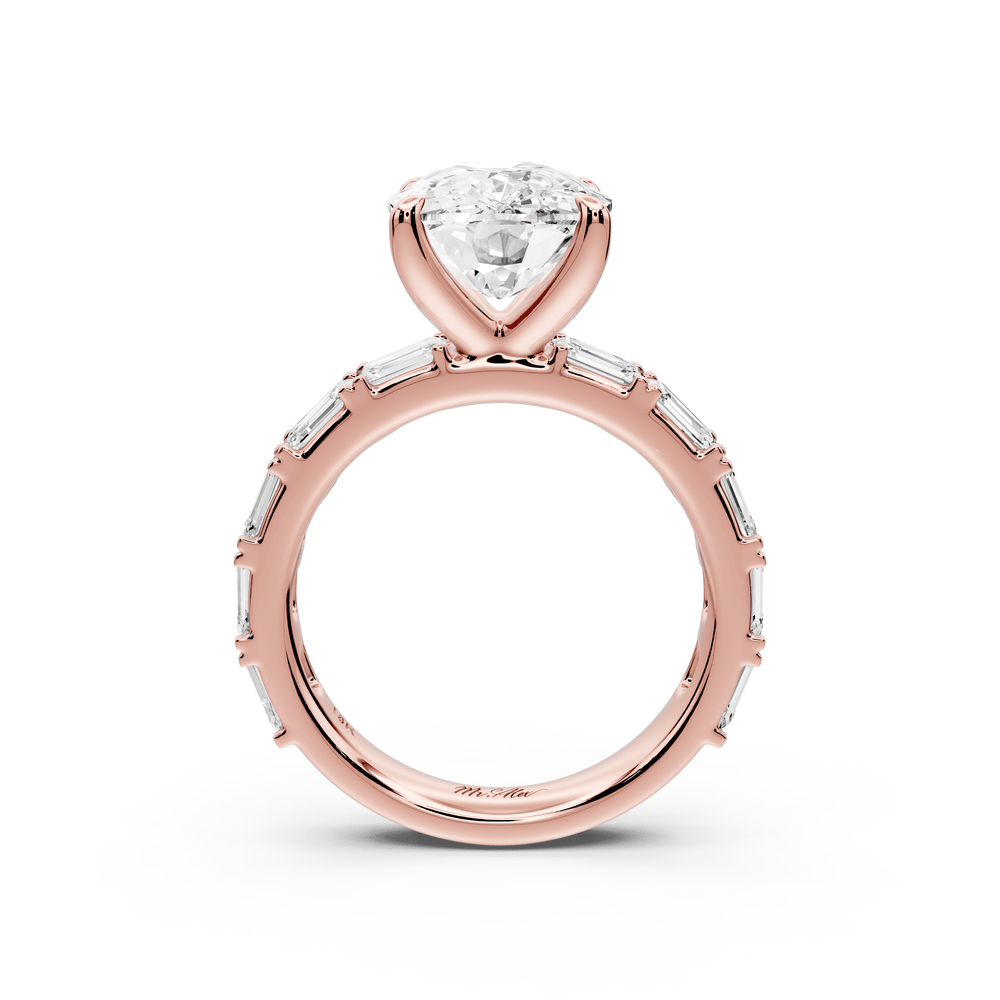 Nadia - 5ct 14k rose gold ecushion diamond with east - west emerald cut accent stones engagement ring - Mr. Alex Jewelry