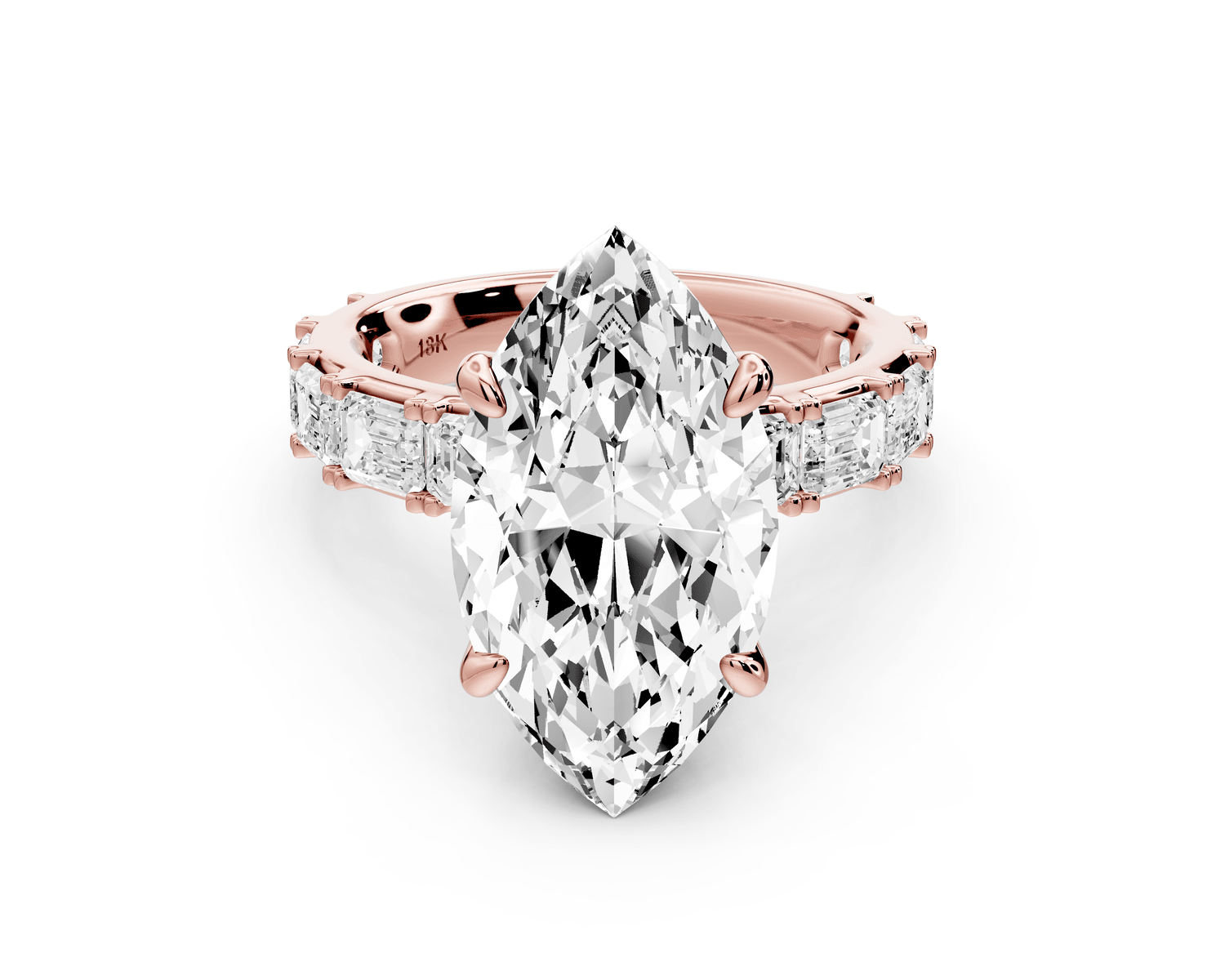 Nadia - 5ct 14k rose gold marquise diamond with east - west emerald cut accent stones engagement ring - Mr. Alex Jewelry
