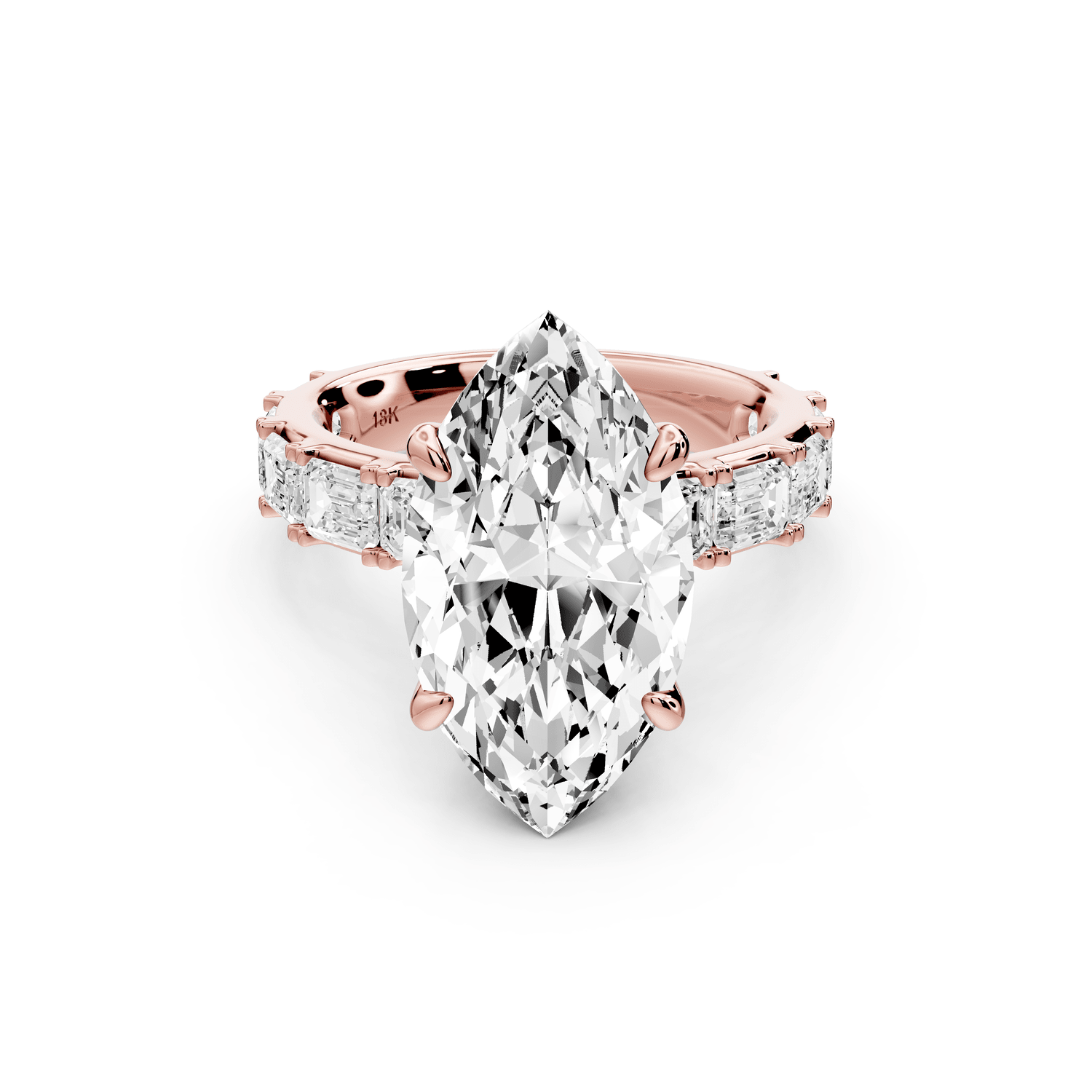 Nadia - 5ct 14k rose gold marquise diamond with east - west emerald cut accent stones engagement ring - Mr. Alex Jewelry