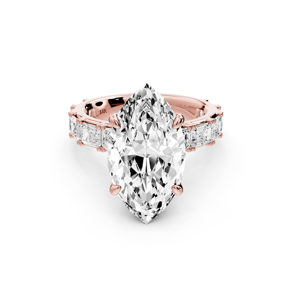 Nadia - 5ct 14k rose gold marquise diamond with east - west emerald cut accent stones engagement ring - Mr. Alex Jewelry
