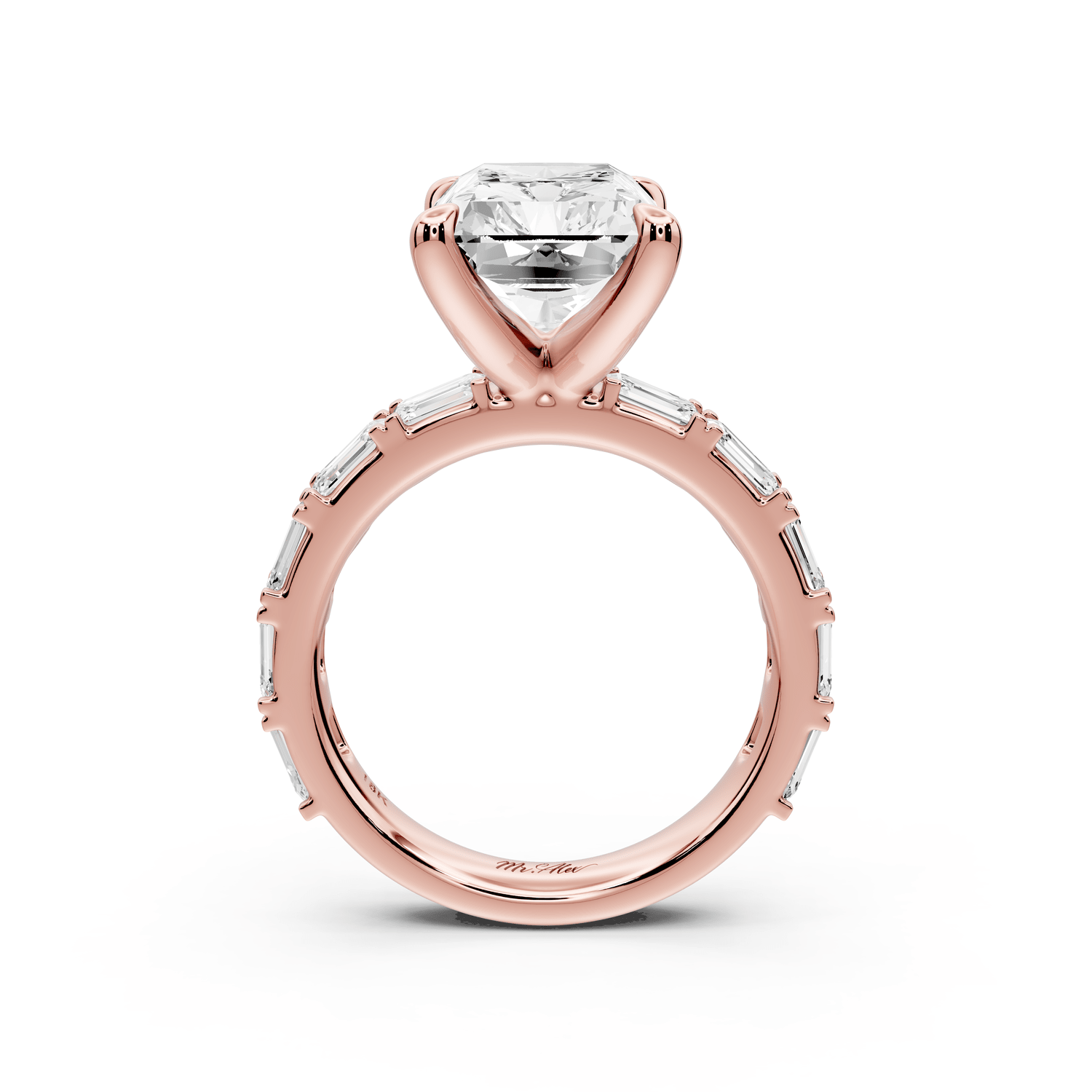 Nadia - 5ct 14k rose gold radiant diamond with east - west emerald cut accent stones engagement ring - Mr. Alex Jewelry