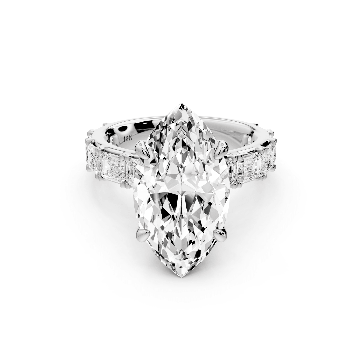 Nadia - 5ct 14k white gold marquise diamond with east - west emerald cut accent stones engagement ring - Mr. Alex Jewelry
