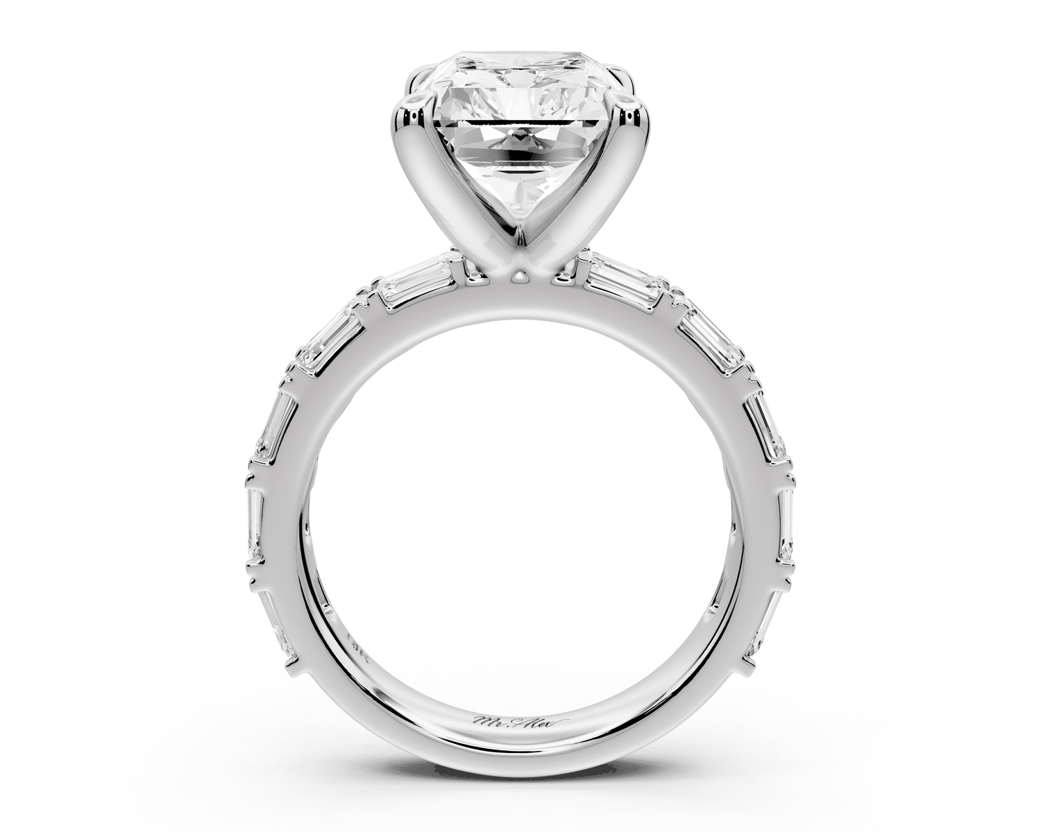 Nadia - 5ct 14k white gold radiant diamond with east - west emerald cut accent stones engagement ring - Mr. Alex Jewelry